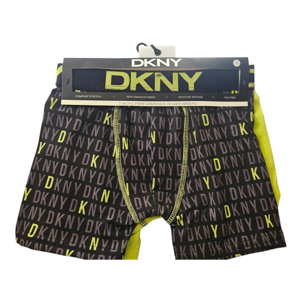 DKNY Boys 2 Pack Performance Boxer Briefs Size Medium 10/12 Black Neon Green NWT